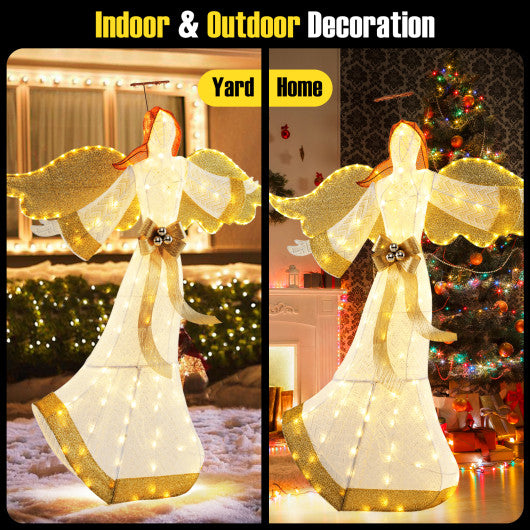 5.2 Feet Christmas Pre-Lit Angel with Halo Wings and 180 Warm White LED Lights