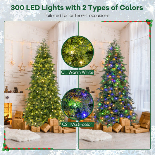 6/7.5 Feet Pre-Lit Artificial Christmas Tree with 11 Modes and Metal Stand-6 ft