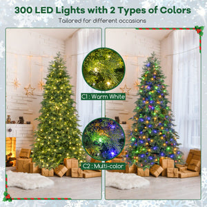 6/7.5 Feet Pre-Lit Artificial Christmas Tree with 11 Modes and Metal Stand-6 ft