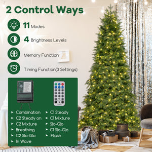 6/7.5 Feet Pre-Lit Artificial Christmas Tree with 11 Modes and Metal Stand-7.5ft