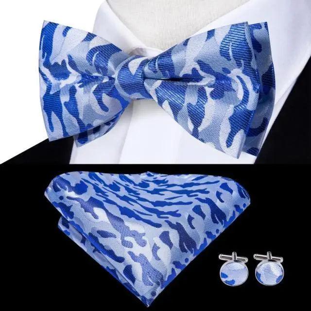 Classic Green Bow Ties Men Silk Butterfly Tie  With Pocket Square And Cufflinks Set For Men Elegant Design Wedding Party Bowties Solid Color Gentleman Bow Tie And Pocket Square Cufflink Set
