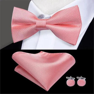 Classic Green Bow Ties Men Silk Butterfly Tie  With Pocket Square And Cufflinks Set For Men Elegant Design Wedding Party Bowties Solid Color Gentleman Bow Tie And Pocket Square Cufflink Set