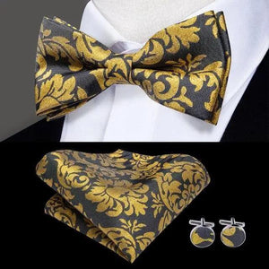 Classic Green Bow Ties Men Silk Butterfly Tie  With Pocket Square And Cufflinks Set For Men Elegant Design Wedding Party Bowties Solid Color Gentleman Bow Tie And Pocket Square Cufflink Set