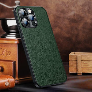 Classic Leather Case Compatible with iPhone Slim Leather Protective Case Midnight Green Luxury Genuine Leather Cover For iPhone 14 Pro 13 12 11 Pro Max X XS XR 7 8 Plus Case Vintage Leather Business Men Iphone Case