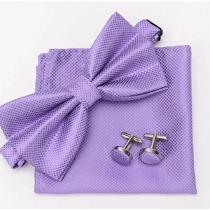 Classic Men Bowtie  Cufflinks Set Casual Men's Fashionable Style Solid Color Bowties Elegant Accessories