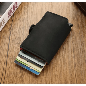 Classic Multifunction Automatic Aluminum Alloy Leather Credit Card Holder Retro New Pop-Up Card Ejector Business Wallets For Men