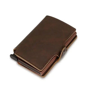 Classic Multifunction Automatic Aluminum Alloy Leather Credit Card Holder Retro New Pop-Up Card Ejector Business Wallets For Men