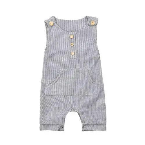 Classic Newborn Baby Boy/Girl Cute One-piece Striped Sleeveless Romper Casual Buttons Jumpsuit For Kids