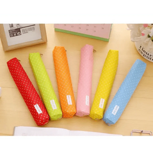 Classic Simple Candy Color Slim Canvas Pencil Pouch Pencil Bag For School Office Dot Printed Students Pencil Case