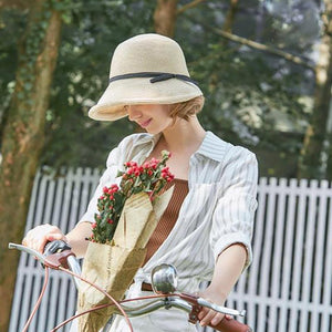 Classic Style Straw Hat Women Foldable Traveling Summer Women's Big Sun Hat Vintage Design Wide Side Straw Hat Female Summer Beach Hat Holiday Party Cap 56-58CM