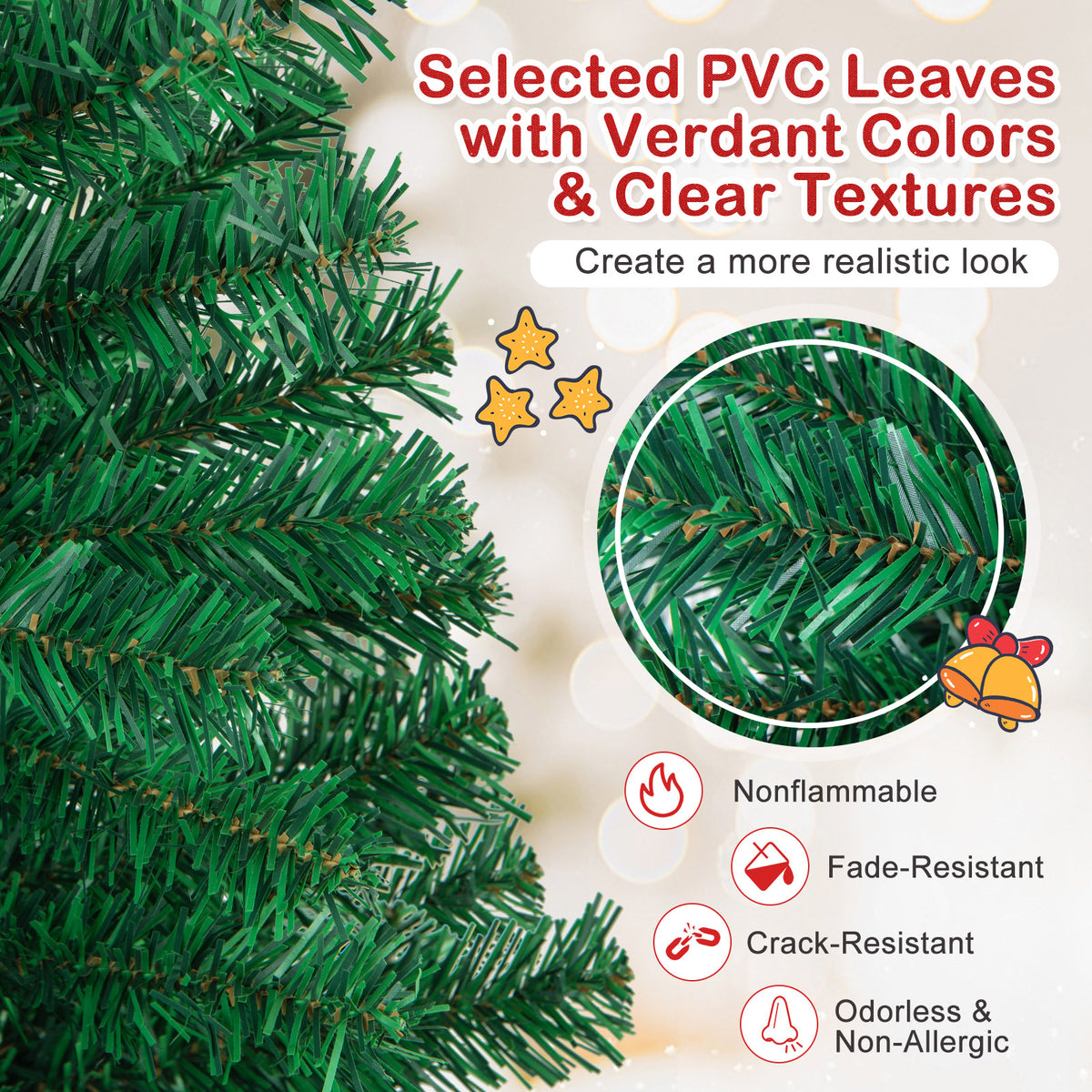 Artificial PVC Christmas Tree with Solid Metal Stand-7 ft
