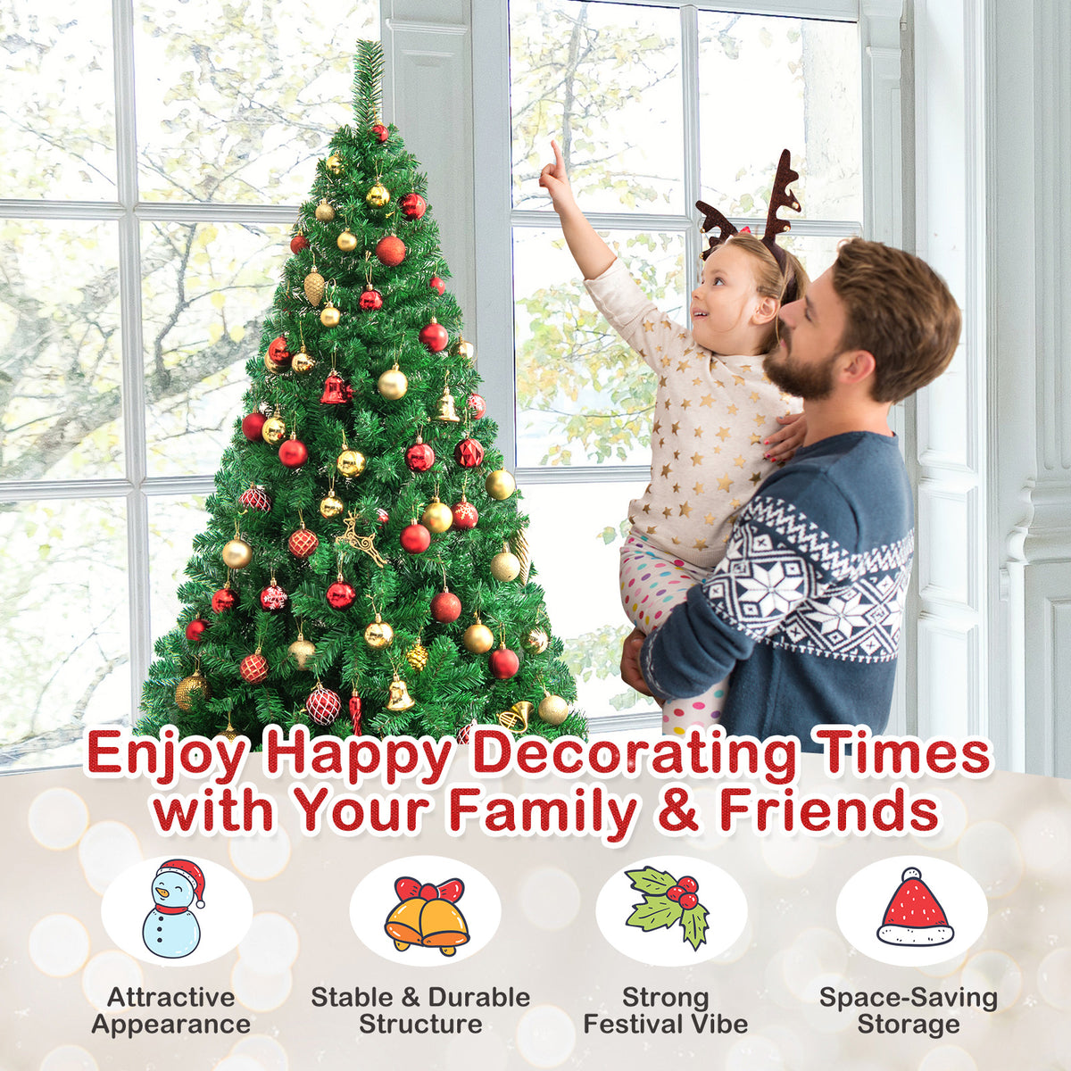 Artificial PVC Christmas Tree with Solid Metal Stand-7 ft