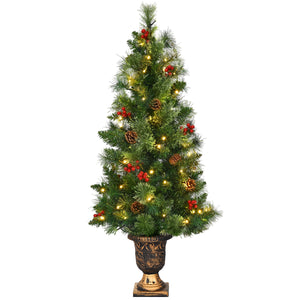 LED Christmas Tree with Red Berries Pine Cones-3'