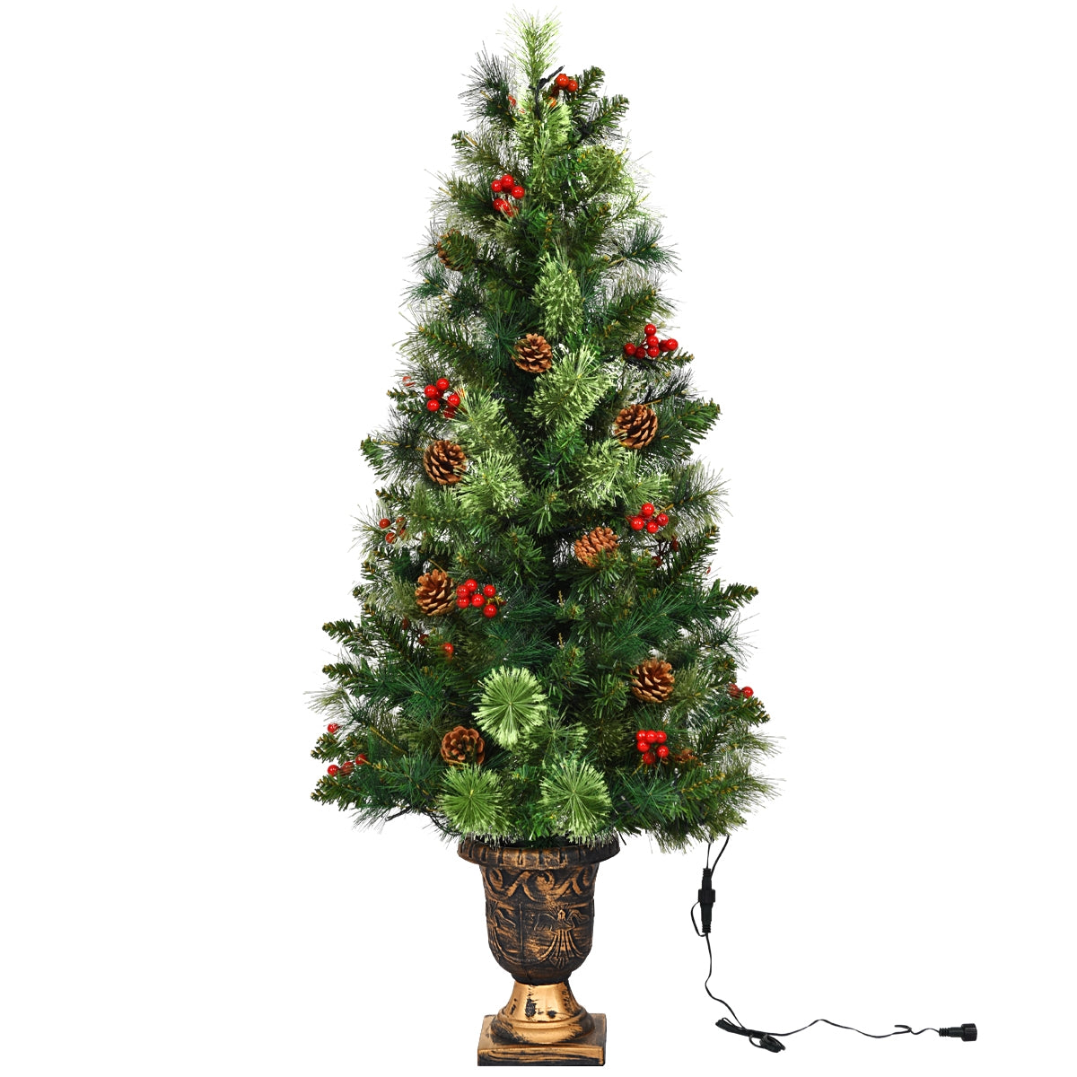LED Christmas Tree with Red Berries Pine Cones-3'