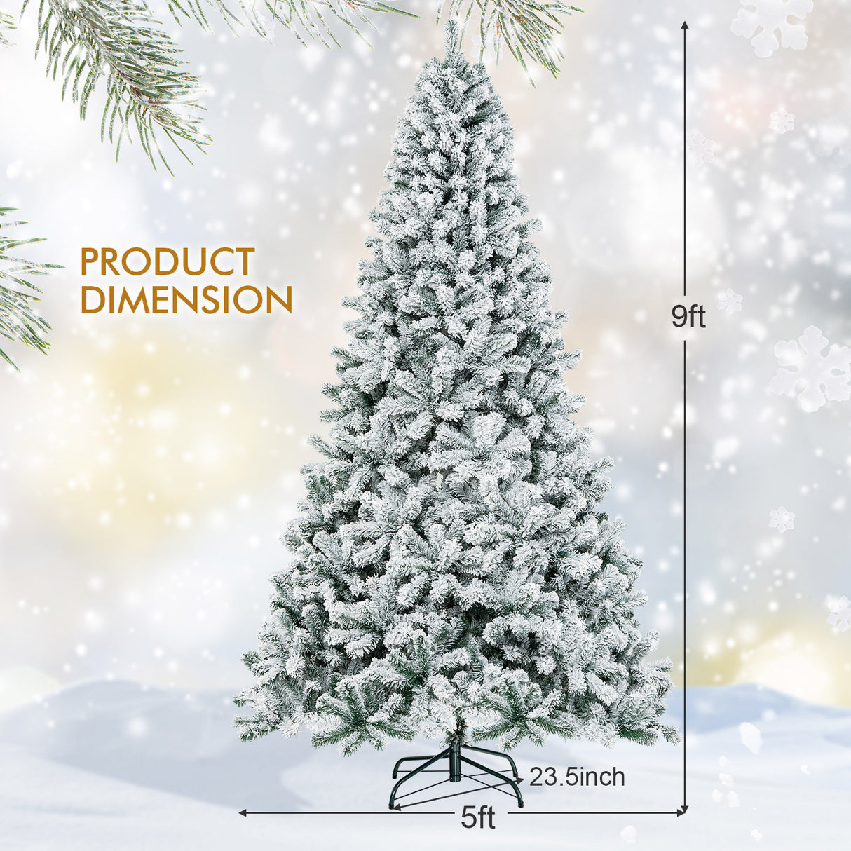 6 Feet Artificial Snow Decorated Flocked Hinged Christmas Tree with Metal Stand