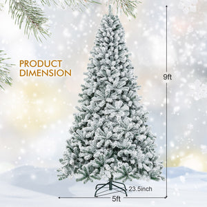 6 Feet Artificial Snow Decorated Flocked Hinged Christmas Tree with Metal Stand