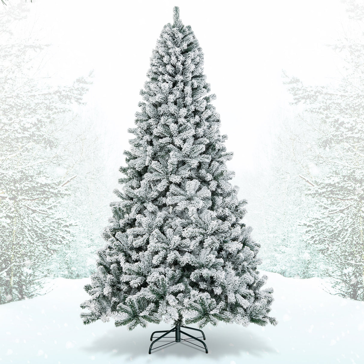 6 Feet Artificial Snow Decorated Flocked Hinged Christmas Tree with Metal Stand