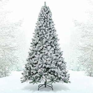 6 Feet Artificial Snow Decorated Flocked Hinged Christmas Tree with Metal Stand
