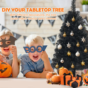 3 Feet Unlit Artificial Christmas Halloween Mini Tree with Plastic Stand-Black