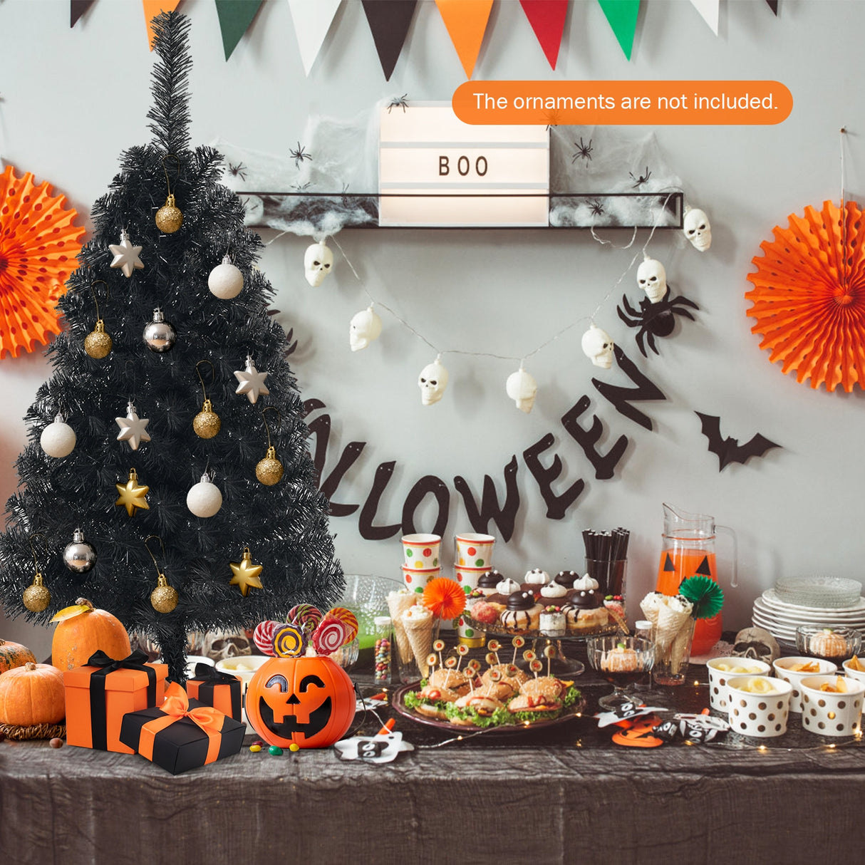 3 Feet Unlit Artificial Christmas Halloween Mini Tree with Plastic Stand-Black