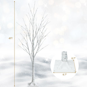 Pre-lit White Twig Birch Tree for Christmas Holiday with LED Lights-4 ft