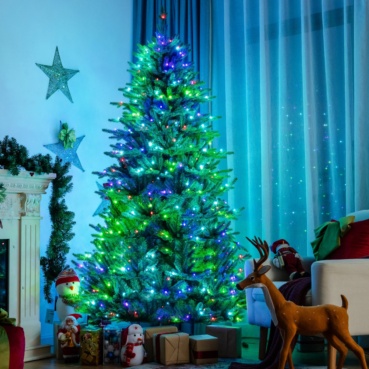 Pre-lit Artificial Hinged Christmas Tree with APP Controlled LED Lights-7 ft