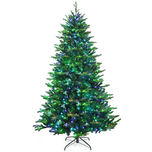 Pre-lit Artificial Hinged Christmas Tree with APP Controlled LED Lights-7 ft