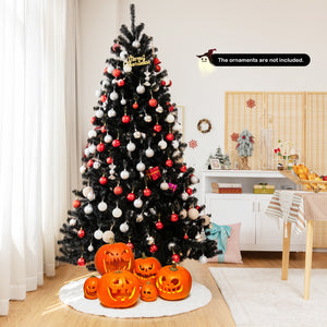 Black Artificial Christmas Halloween Tree with Purple LED Lights-7 ft