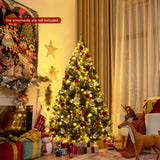 Pre-lit Snow Flocked Christmas Tree with Red Berries and LED Lights-6 ft