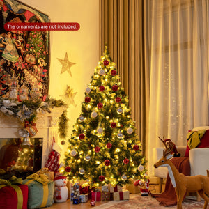 Pre-lit Snow Flocked Christmas Tree with Red Berries and LED Lights-6 ft