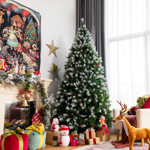 Pre-Lit Hinged Lifelike Lush Artificial Christmas Tree with PVC Tips-7.5 Feet