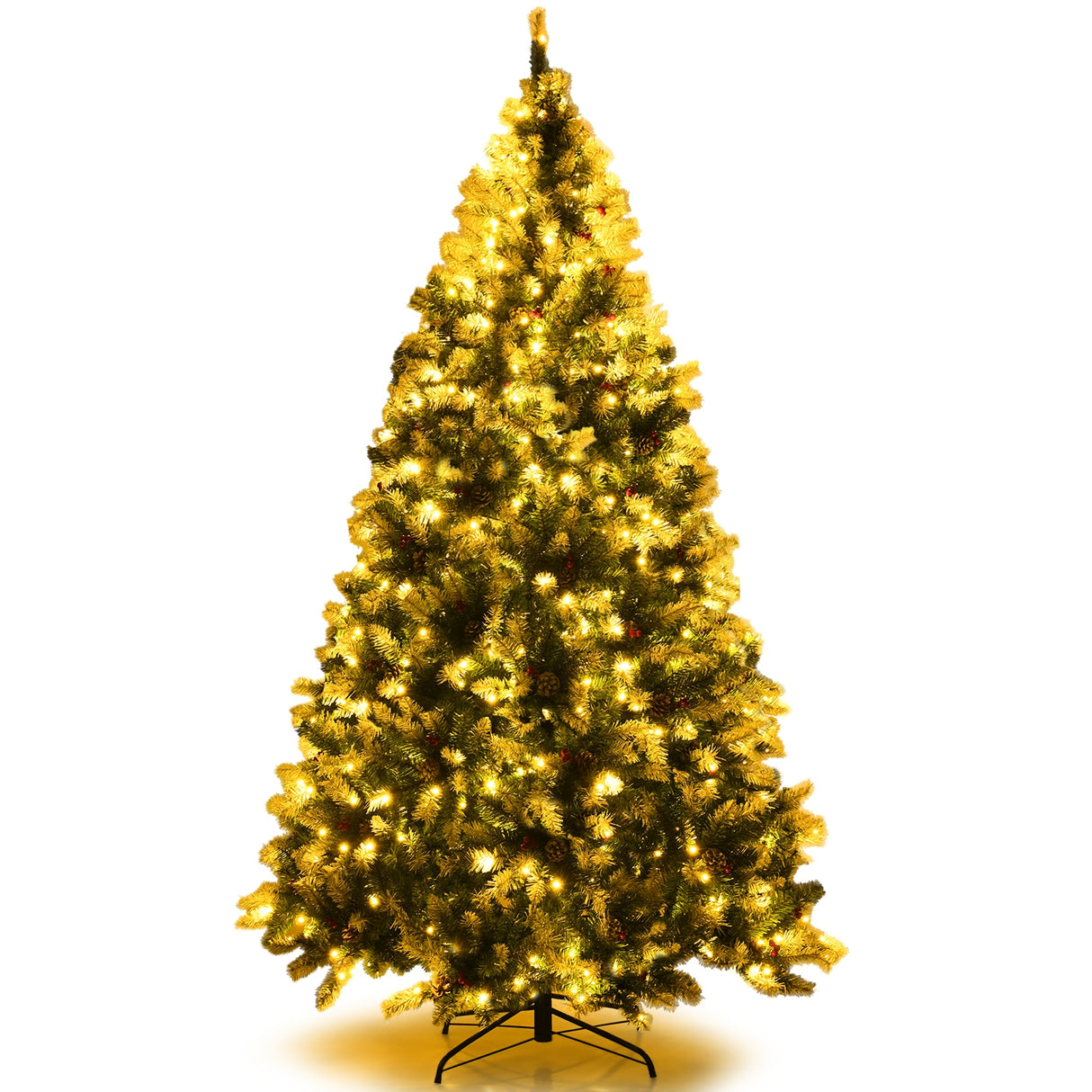 Pre-lit Snow Flocked Christmas Tree with Red Berries and LED Lights-6 ft