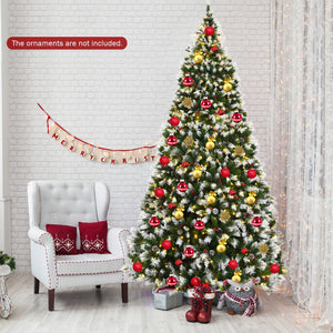 Pre-lit Snow Flocked Christmas Tree with Red Berries and LED Lights-6 ft