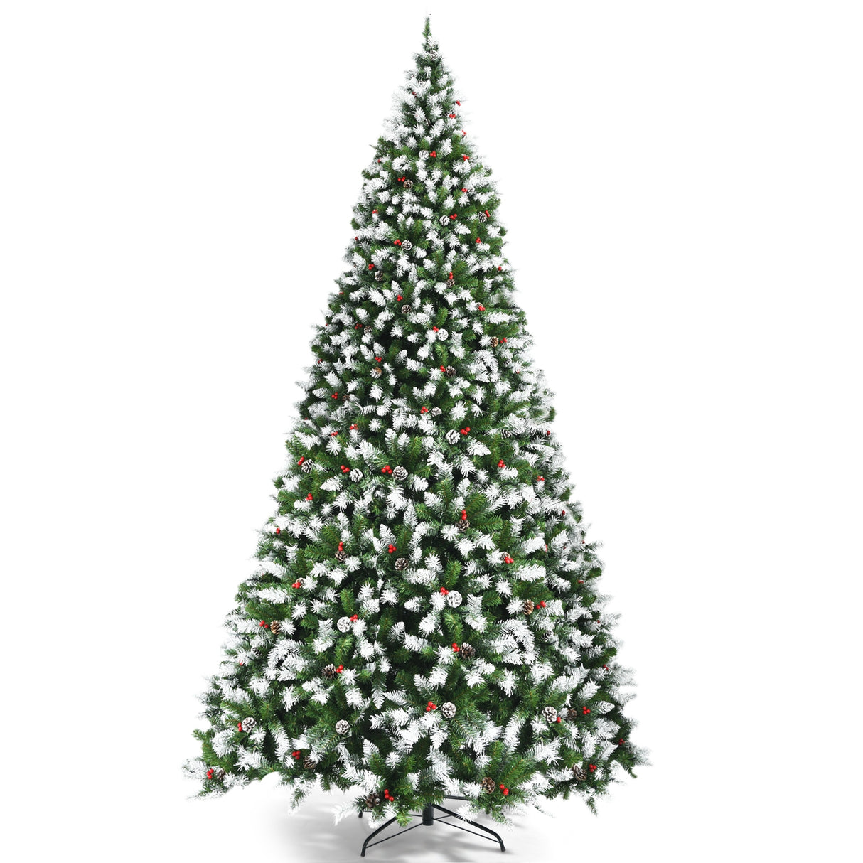 Pre-lit Snow Flocked Christmas Tree with Red Berries and LED Lights-6 ft