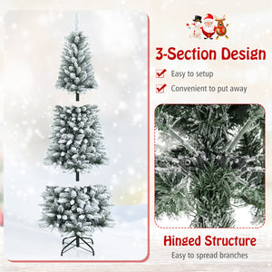 Snow-Flocked Hinged Artificial Christmas Pencil Tree with Mixed Tips-7.5 ft