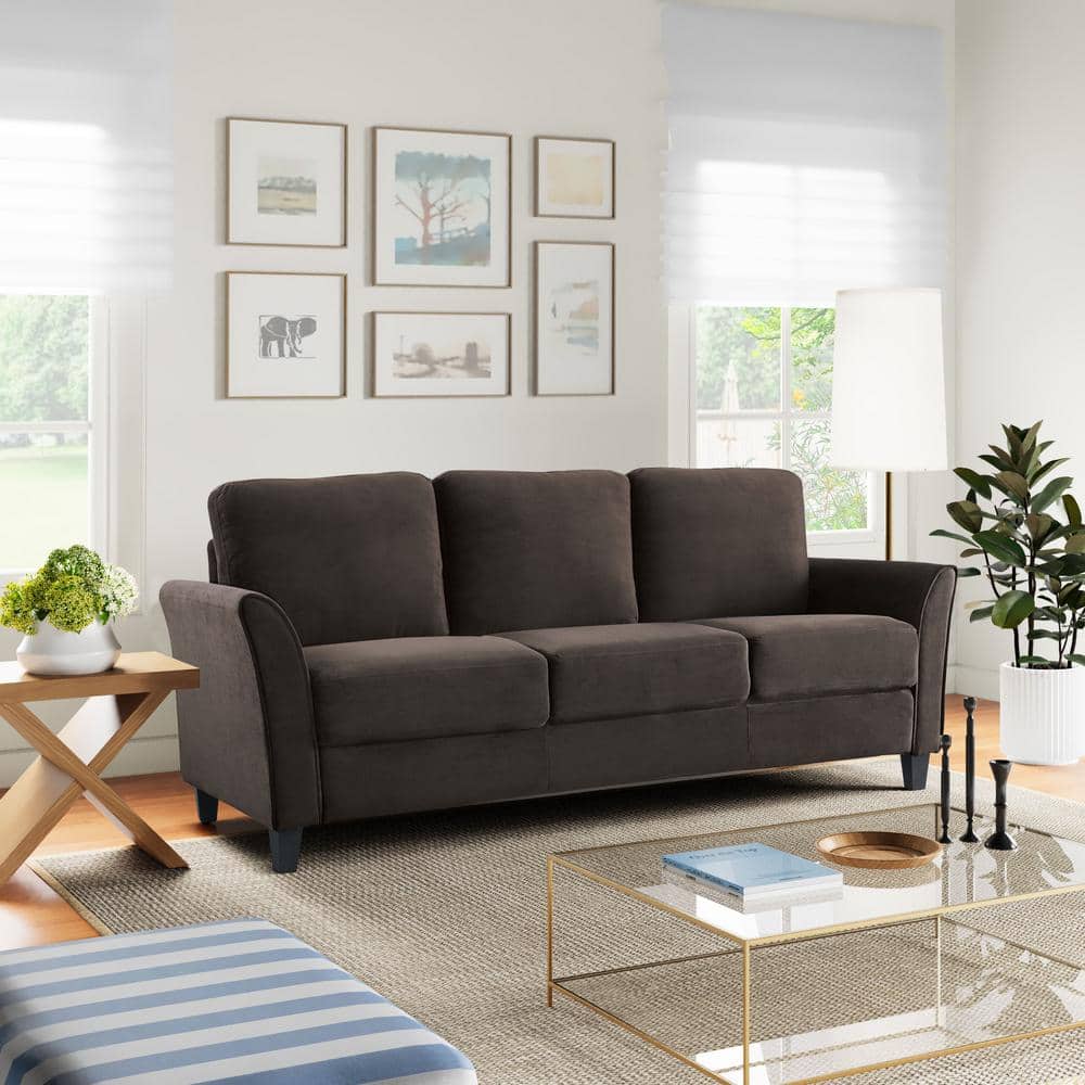 Lifestyle Solutions Wesley 80.3 in. Round Arm Polyester Rectangle 3-Seater Sofa in Dark Grey by Couch.com