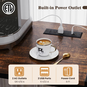 Coffee Bar Cabinet with S-Shaped Hooks and Wine Bottle Holders-Rustic Brown