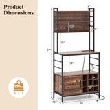 Coffee Bar Cabinet with S-Shaped Hooks and Wine Bottle Holders-Rustic Brown