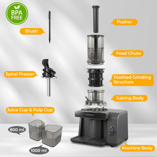 Cold Press Juicer with 5.3 Inches Feed Chute  High Juice Yield and Reverse Function