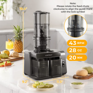 Cold Press Juicer with 5.3 Inches Feed Chute  High Juice Yield and Reverse Function