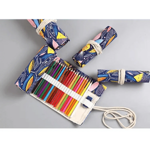 Colorful Roll Up Pencil Case Canvas Flowers Style Colored Pencils Wrap Multi-Purpose Pen Holder Cute Case