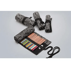 Colorful Roll Up Pencil Case Canvas Flowers Style Colored Pencils Wrap Multi-Purpose Pen Holder Cute Case