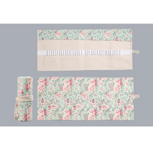 Colorful Roll Up Pencil Case Canvas Flowers Style Colored Pencils Wrap Multi-Purpose Pen Holder Cute Case