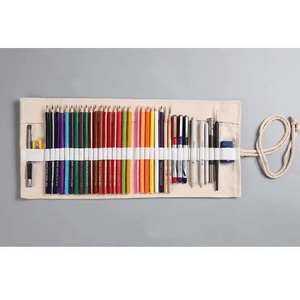 Colorful Roll Up Pencil Case Canvas Flowers Style Colored Pencils Wrap Multi-Purpose Pen Holder Cute Case