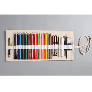 Colorful Roll Up Pencil Case Canvas Flowers Style Colored Pencils Wrap Multi-Purpose Pen Holder Cute Case