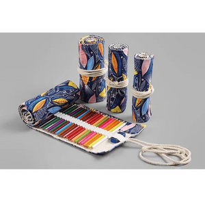 Colorful Roll Up Pencil Case Canvas Flowers Style Colored Pencils Wrap Multi-Purpose Pen Holder Cute Case