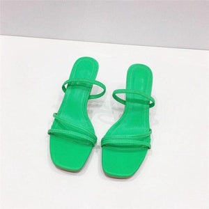 Colorful Women Sandals Slides Slippers Square Open Toe Slip On Thin Mid Heels Pumps Casual Narrow Band Open Toe Sandals Flip Flops Slip On Fashion Dress Heels Back High Heel Slide Slipper