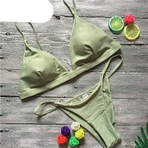 Colors Solid Bikini Set Push Up Swimwear Two Piece Swimsuit Swimwear Halter String Triangle Bikini Sets Women Swimsuit Low Waist Halter Two Pieces Bathing Suit