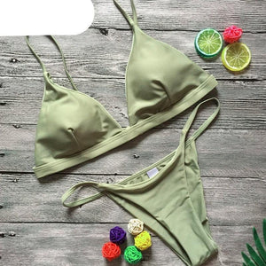 Colors Solid Bikini Set Push Up Swimwear Two Piece Swimsuit Swimwear Halter String Triangle Bikini Sets Women Swimsuit Low Waist Halter Two Pieces Bathing Suit