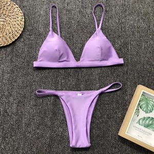 Colors Solid Bikini Set Push Up Swimwear Two Piece Swimsuit Swimwear Halter String Triangle Bikini Sets Women Swimsuit Low Waist Halter Two Pieces Bathing Suit